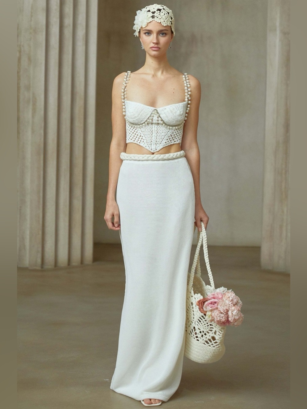 Miss Rosier Prunelle Knit Rope Waist Maxi Skirt Feminine Grecian Minimalist Airy